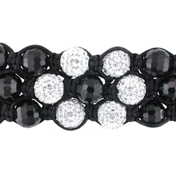 Shambhala Bracelet on Black Silk Cord with Black and White Cubic
Zirconia Beads