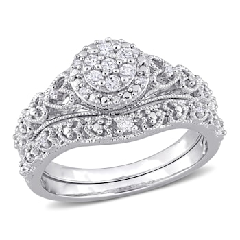 1/5 CT TW Diamond Vintage Bridal Set in Sterling Silver