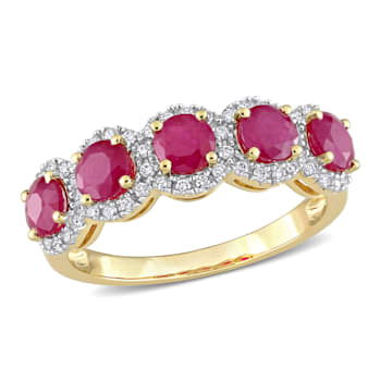 1 3/4 CT TGW Ruby and 1/5 CT TW Diamond Semi-Eternity Ring in 14K Yellow Gold