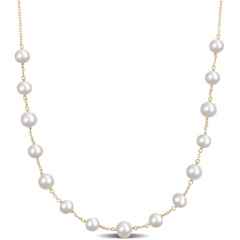 6.5-8.5 MM Freshwater Cultured Pearl Tin Cup Necklace in 18K Yellow Gold
Over Sterling Silver