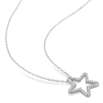 1/5 CT TDW Diamond Star Pendant with Chain in Sterling Silver
