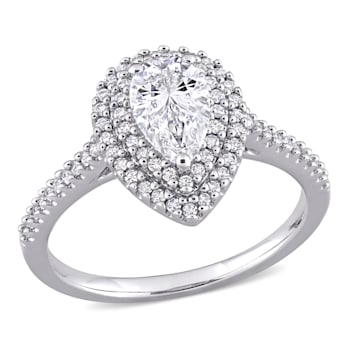 1 CT DEW Created Moissanite and 1/3 CT TW Diamond Double Halo Engagement
Ring in 14K White Gold