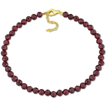 6 CT TGW Garnet Beaded Bracelet with Yellow Plated Sterling Silver Clasp