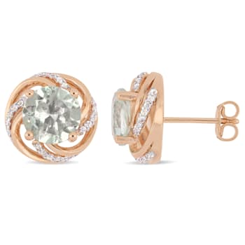 3 3/4 CT TGW Green Quartz White Topaz Swirl Halo Stud Earrings in Rose
Plated Sterling Silver