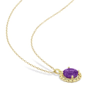 2 1/4 TGW Amethyst Halo Link Pendant with Chain in Yellow Plated
Sterling Silver