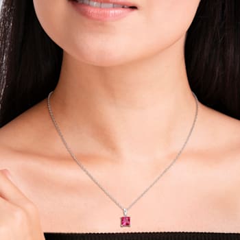 1 1/2 CT TGW Created Ruby Solitaire Pendant with Chain in Sterling Silver