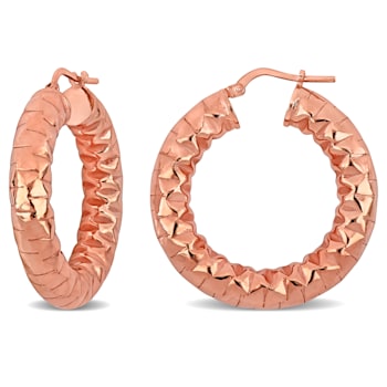 31.5MM Diamond Cut Hoop Earrings in 18K Rose Gold Over Sterling Silver