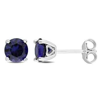 2 CT TGW Created Blue Sapphire Stud Earrings in Sterling Silver