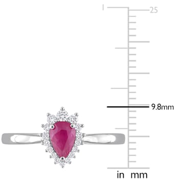 1/2 CT TGW Ruby and 1/8 CT TW Diamond Graduated Halo Ring in 14K White Gold