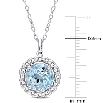 3 1/2 CT TGW Sky Blue Topaz Halo Pendant with Chain in Sterling Silver