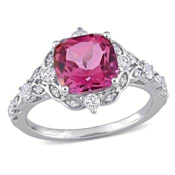 3 CT TGW Pink Topaz and White Sapphire with Diamond Accent Vintage Halo
Ring in 10K White Gold