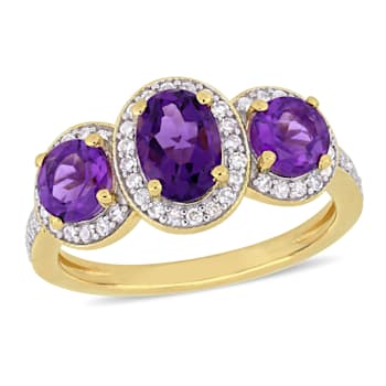 1 5/8 CT TGW Amethyst and 1/3 CT TW Diamond 3-Stone Ring in Yellow
Plated Sterling Silver