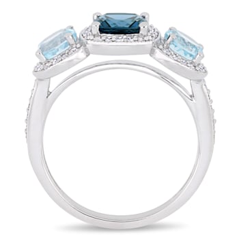 2 1/6 CT TGW London Blue and Sky Blue Topaz with 1/3 CT TW Diamond
3-Stone Ring in Sterling Silver