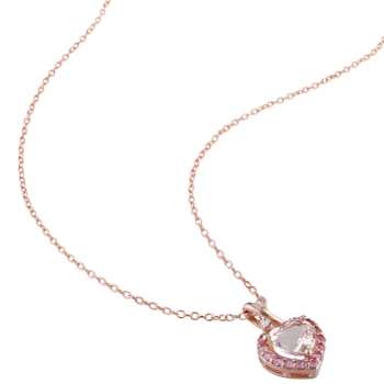 1.33 CTW Morganite, Pink Tourmaline and Diamond Heart Rose Plated
Sterling Silver Pendant with Chain