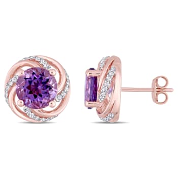 3 1/3 CT TGW Amethyst and White Topaz Swirl Halo Earrings in Rose Plated
Sterling Silver