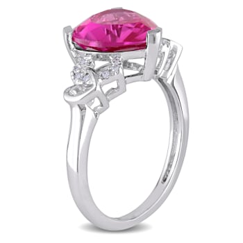 4 1/5 CT TGW Created Pink Sapphire and Diamond Accent Heart Ring in
Sterling Silver