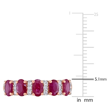 1 3/8 CT TGW Ruby and 1/6 CT TW Diamond Semi Eternity Ring in 14K Rose Gold