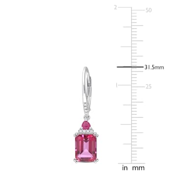6 1/3 CT TGW Pink Topaz, Ruby and 1/10 CT TW Diamond Earrings in
Sterling Silver