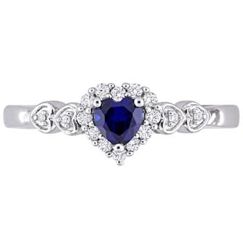 3/8 CT TGW Created Blue and White Sapphire, Diamond Accent Halo Ring in
Sterling Silver