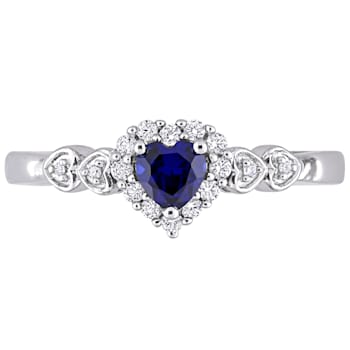 3/8 CT TGW Created Blue and White Sapphire, Diamond Accent Halo Ring in
Sterling Silver