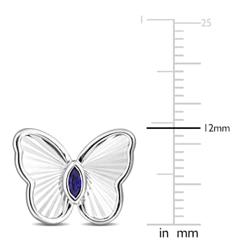 1/4 CT TGW Created Blue Sapphire Butterfly Stud Earrings in Sterling Silver