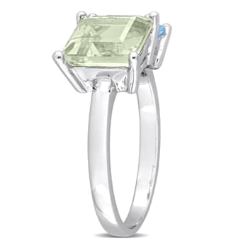 3 3/4 CT TGW Green Quartz and Sky Blue Topaz Ring in Sterling Silver