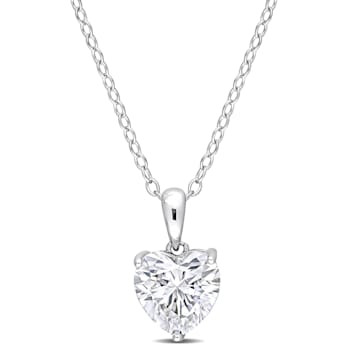2 CT DEW Created Moissanite Solitaire Pendant with Chain in Sterling Silver
