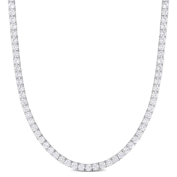 33 CT TGW Created White Sapphire Tennis Necklace with Extender in
Sterling Silver