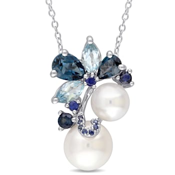 7-9MM Freshwater Cultured Pearl and 2 3/4 CT TGW Topaz and Sapphire
Pendant in Sterling Silver