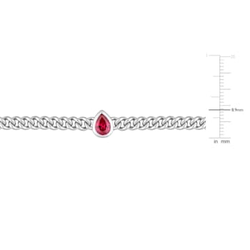 1 1/7 CT TGW Created Ruby Curb Link Chain Bracelet in Sterling Silver