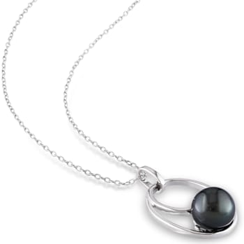 9.5-10MM Black Tahitian Cultured Pearl Geometric Pendant with Chain in
Sterling Silver
