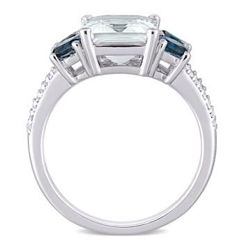 4 CT TGW Ice Aquamarine, London Blue Topaz and 1/10 CT TW Diamond Ring
in Sterling Silver