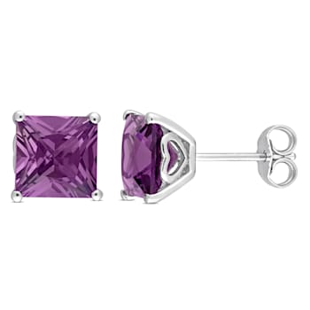 5 1/10 CT TGW Square Simulated Alexandrite Stud Earrings in Sterling Silver