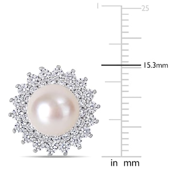 8.5-9MM Cultured Pearl and 1 5/8 ctw Cubic Zirconia Floral Halo Earrings
in Sterling Silver