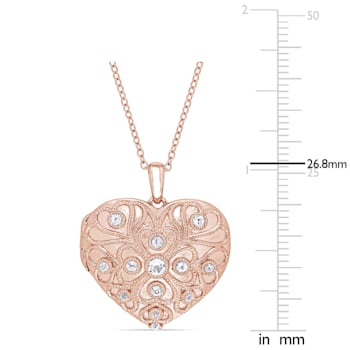 5/8 CT TGW White Topaz Heart Locket Necklace in Rose Plated Sterling Silver