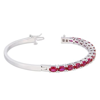 11-1/4 CT TGW Oval-Cut Created Ruby Bangle in Sterling Silver