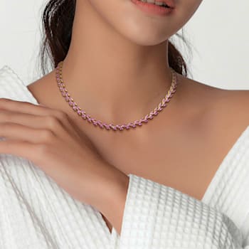 29 1/2 CT TGW Created Pink Sapphire Leaf Necklace in Yellow Plated
Sterling Silver
