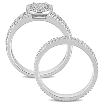 1/3 CT TW Diamond Oval Shape Cluster Bridal Set in Sterling Silver