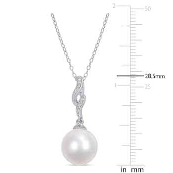 11-12MM Freshwater Cultured Pearl and Diamond Twist Pendant with Chain
in Sterling Silver