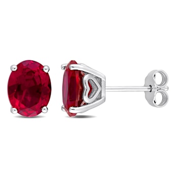 5 7/8 CT TGW Oval Created Ruby Stud Earrings in Sterling Silver