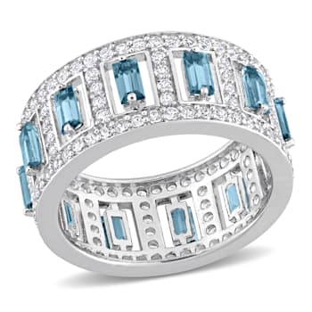 6 1/5 CT TGW London Blue and White Topaz Eternity Ring in Sterling Silver