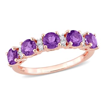 1 3/5 CT TGW African Amethyst and Topaz Semi-Eternity Ring in Rose
Plated Sterling Silver