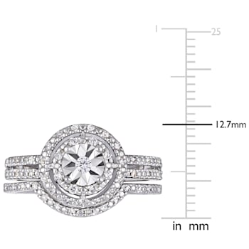 1/4 CT TW Diamond Halo Split Shank Bridal Set in Sterling Silver