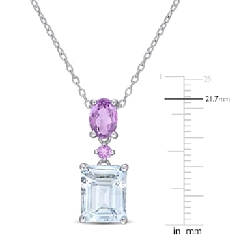 3 4/5 CT TGW Ice Aquamarine and Amethyst Two-Tier Dangle Pendant with
Chain in Sterling Silver