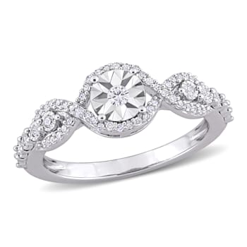 1/4 CT TW Diamond Swirl Halo Ring in Sterling Silver
