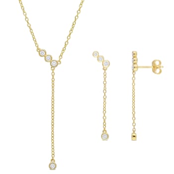 1/3 CT TGW Lab Grown Diamond Earrings & Necklace Set in 18K Yellow
Gold Plated Sterling Silver