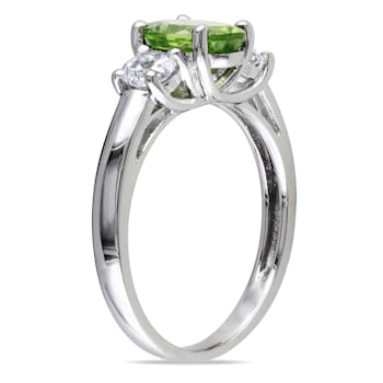 1 7/8 CTW Peridot and Created White Sapphire 3-Stone Ring in Sterling Silver