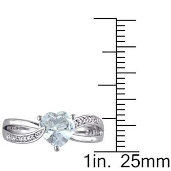 1 1/2 CT TGW Aquamarine and Diamond Accent Heart Crossover Ring in
Sterling Silver