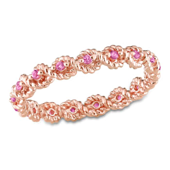1/5 CT TGW Created Pink Sapphire Infinity Eternity Ring in 10K Rose Gold