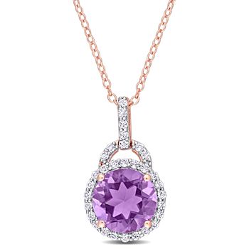 3 CT TGW White Topaz and Amethyst Pendant with Chain in Rose Plated
Sterling Silver